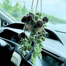 1 pieza Planta de crochet linda para espejo retrovisor de carro/decoración de habitación, accesorio colgante hecho a mano para espejo de carro estilo bohemio, adecuado para mujeres y niñas, decoración estética interior verde del carro, adorno colgante para camión para hombres