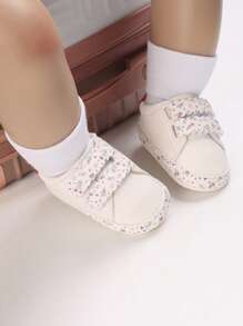 Zapatos deportivos informales impresos de PU para bebés niñas de moda, suela blanda antideslizante para recién nacidos pre-caminantes - Blanco - Ver 1
