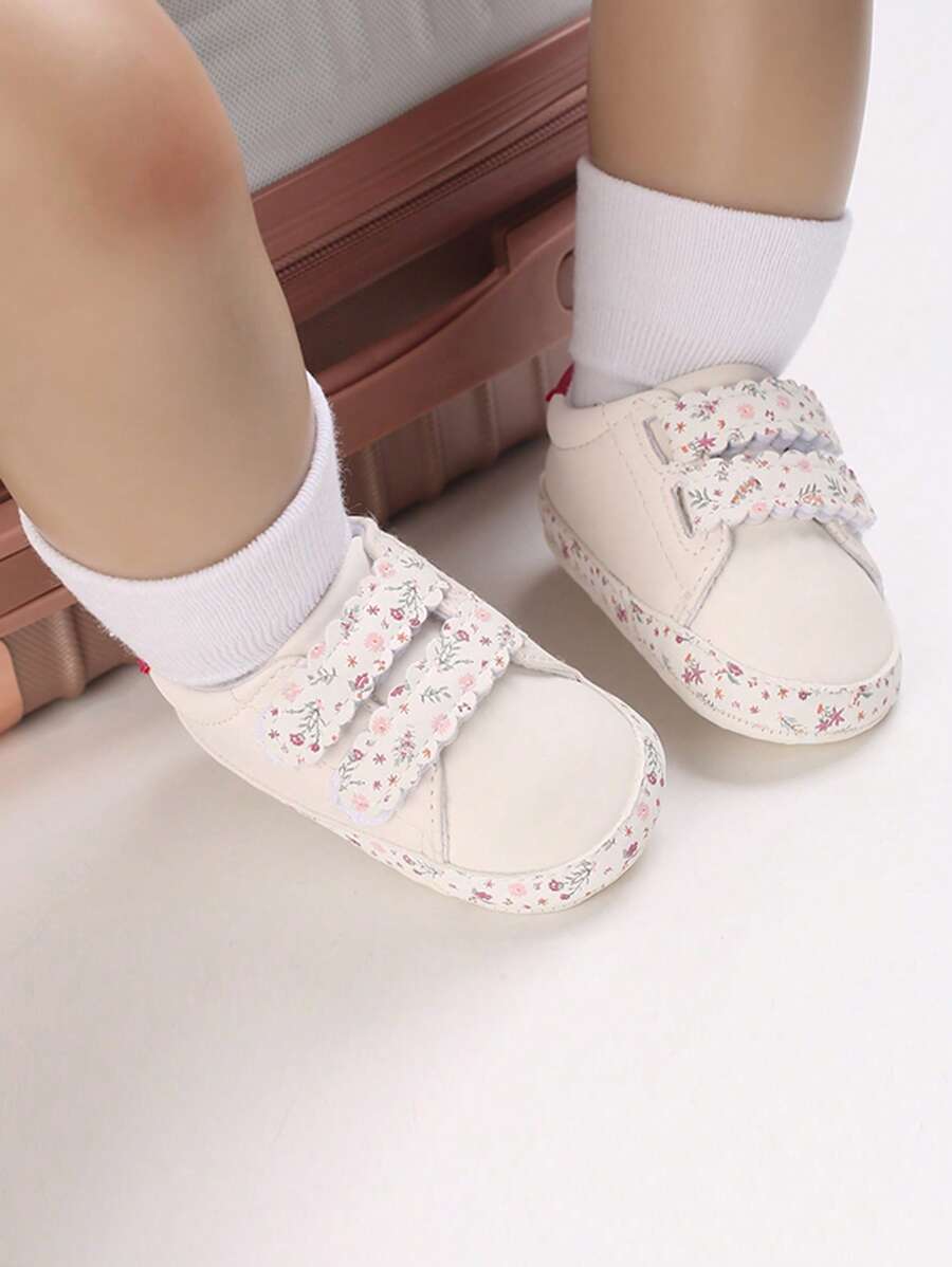 Zapatos deportivos informales impresos de PU para bebés niñas de moda, suela blanda antideslizante para recién nacidos pre-caminantes - Blanco - Ver 1