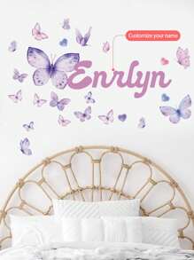 1PC 120x30CM / 47.2x11.8Inch Custom Butterfly Name Wall Sticker – Floral Design With Personalized Name – Kids Room Or Nursery Decor Back To School