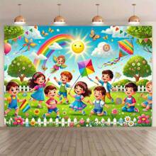 1pc Polyester Backdrop Banner, Vibrant Celebration Scene In Sunny Park, Suitable For Home Party, Wedding, Birthday, Christmas, Thanksgiving And Fall, Easy Set-Up And Reusable Indoor/Outdoor Decor