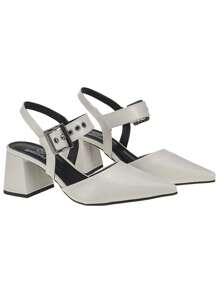 Women's Pumps Open Toe Comfortable High Heel Block Buckle Eyelet 18,400 - White - View 5