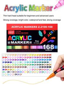 120 色/168 色细头 1.0 毫米丙烯酸马克笔套装，学生艺术绘画绘图手绘马克笔，36/60/84/120 色，适用于杯子、鞋子、画布、防水绘画上的 DIY 涂鸦