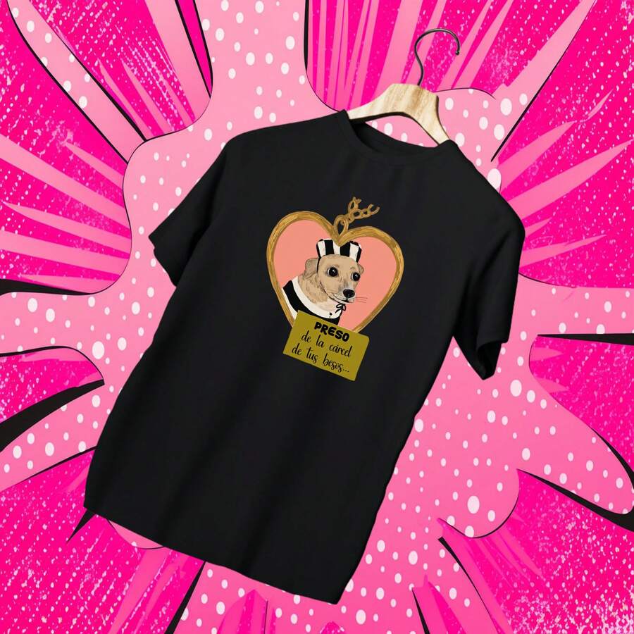 Playera UNISEX Algodon perrito preso en la carcel de tus besos cancion jose jose josejose - Negro Unisex - Ver 1