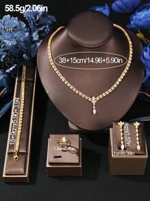 5 قطع طقم مجوهرات أنيق ورفيع للعروس مرصع بأحجار الزركونيا البلورية كاملة ،طقم مجوهرات عصري للحفلات للنساء