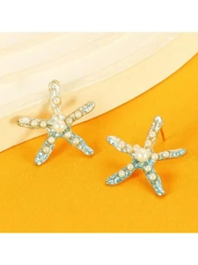 A Pair Of Fashionable Starfish Earrings For Women Ins Design High-End Cartoon Ocean Style Gradient Color Earrings
