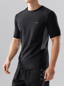 361degree Men's Short Sleeve Swimsuit Top, Spring/Summer New, Contrast Color, Mesh Inset, Reflective Print, High Stretch Breathable Quick-Dry Fabric, Suitable For Swimming, Surfing, Beach Volleyball, Outdoor Sports, Water Sports, Hot Spring, Rafting, Trekking, Multi-Scenario Wear, Adults & Teenagers (Suggest Sizing Up One Size)