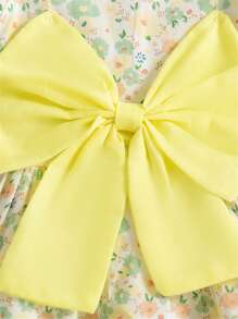 Summer Baby Girl Puff Sleeve Bow Decorated Sweet Princess Dress, Girls Party Holiday Dress - Green - View 5