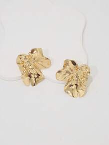 1 par de pendientes llamativos metálicos brillantes con elementos geométricos asimétricos únicos y de moda para mujer