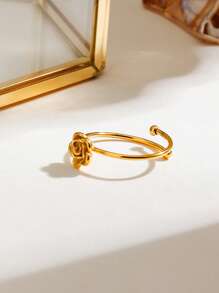 Uworld 1 Pieza Anillo abierto de acero inoxidable con baño de oro de 18K en forma de camelia francesa simple para uso diario de la mujer, adecuado para uso diario, vacaciones, festivales, fiestas, bodas, etc.