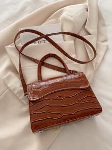 优雅时尚鳄鱼压纹休闲百搭单肩托特包 - 棕色 - 查看 9