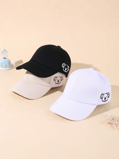 3件装婴儿春秋可爱印花动物头棒球帽，适合户外防晒、休闲、日常聚会