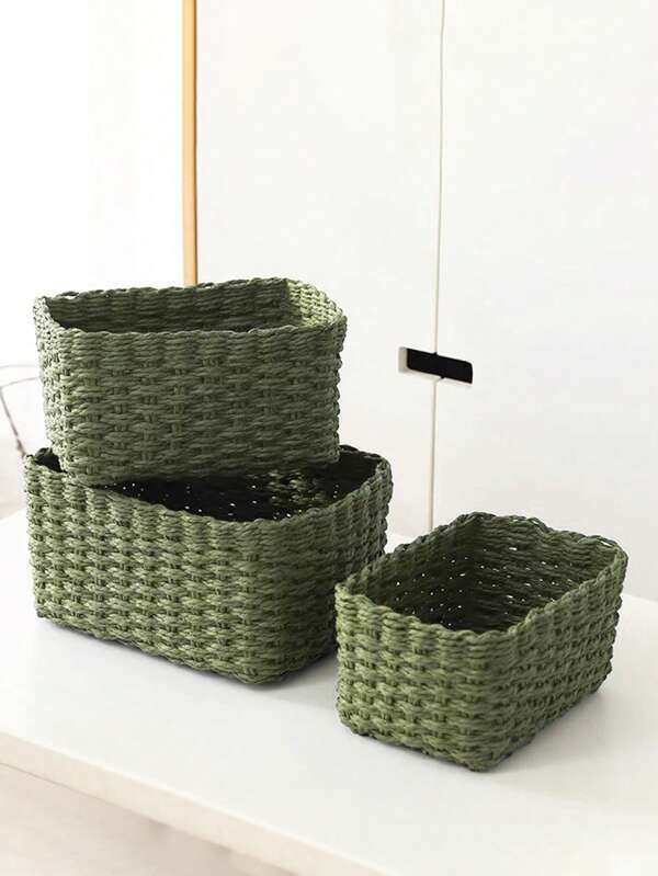 1 peça/3 peças Conjunto de Cestas de Armazenamento Trançadas à Mão, Cestas de Corda de Papel para Organização Doméstica, Adequado para Sala de estar, Quarto, Armário, Escritório, Decoração Doméstica, Decoração Rústica (Pequena + Média + Grande), Cestas para Prateleiras, Decoração de Halloween e Natal