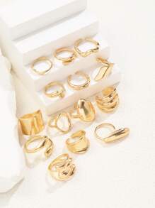 Set de 14 anillos de lujo y estilo exagerado y sexy para mujeres, joyería de moda para uso diario, fiesta, boda, regalos para novias y amigas - Amarillo Oro - Ver 5