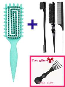全新卷发造型梳套装，1 件用于定义和塑造卷发 - 适合女性卷发的造型梳，1 件用于梳理发际线的发刷，1 件用于保持发际线光滑的边缘刷，1 件用于造型的尾梳，1 件多功能梳子清洁梳脱毛器（刷子清洁爪作为礼物送给您），由 Candybrush 设计 - 彩色 - 查看 13