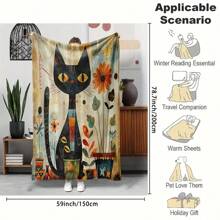 Vintage Mid-Century Modern Style Tow Blanket: Soft And Warm Perfect For Winter Reading Travel Or As A Pet's Cozy Bed. Hine Washable Durable And Features A Cute Black Cat Design With Geometric Patterns. Suitable For All Seasons And Ideal For Home Office Or Car Use. Made Of High-Quality Polyester Material. - 預設 - 查看 7