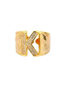 1pc Luxury Zirconia Initial Letter Rings For Women Stainless Steel Chunky Wide Open Finger Ring Hip Hop Fashion Jewelry Gifts
