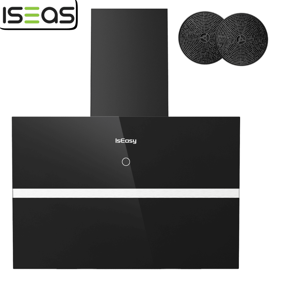 IsEasy Cooker Hood 60 cm, IsEasy Recirculation Cooker Hood with 578 m³/h Strong Suction Power, 4 Settings Levels, Exhaust Mode, 1-9 min Delay Shut-Off Function, Min 35dB, Black, Efficiency A++ [Energy Class A++]