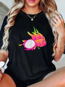 100% Cotton Casual Tshirt Dragon Fruit Pitaya Tropical Fruit T-Shirt T-Shirt