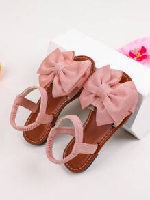 一双女童凉鞋新款蝴蝶结公主鞋松紧带设计软底休闲女童沙滩鞋夏季。 - 淺粉色 - 查看 5