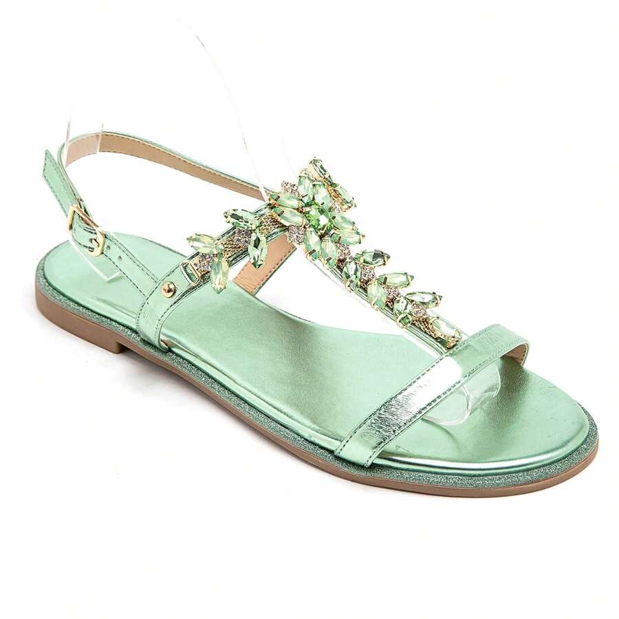 Women's Casual Fashionable Sandals Decorated With Colorful Gems, Suitable For Daily Wear - Green - View 1