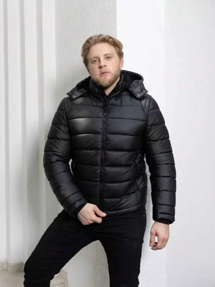 Jaqueta Puffer Casaco Masculino Couro PU Gominho Inverno