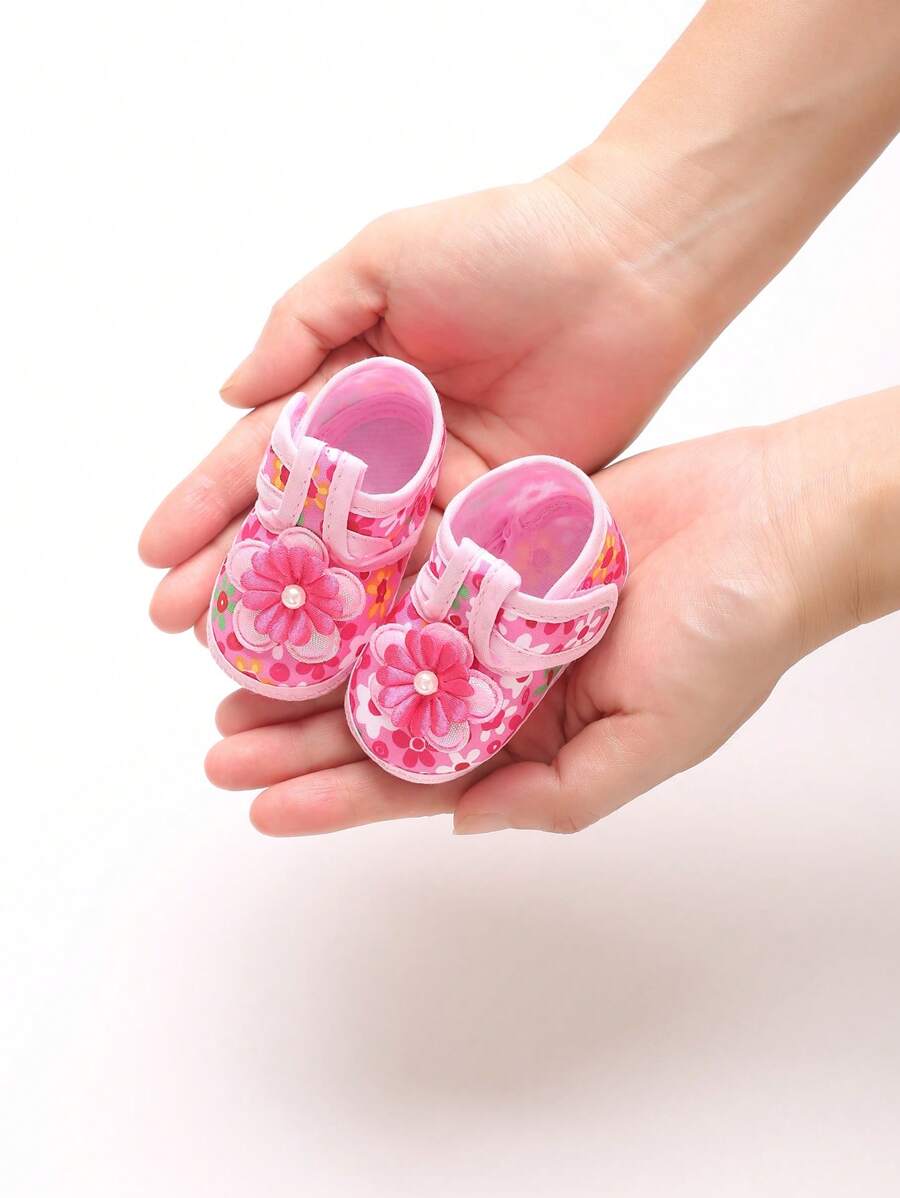 Infant Girls' Embroidered Pink Christening Shoes, Suitable For Spring/Autumn - Pink - View 1