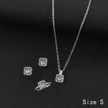 4pcs/Set Cuboid Shiny Zirconia Inlaid Stud Earrings & Pendant Necklace & Ring Elegant Luxury Style Delicate Female Gift - Multicolor - View 12