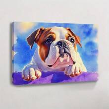 1 Pc, A Watercolor Painting Of An English Bulldog With White And Brown, Original, Canvas, Wall Art, Living Room Wall Decorations, Bedrooms, Bathrooms, Frame Poster Art Prints, Hanging Paintings, Home Decoration, Festivals. Home 4
