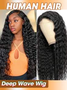Perruque de cheveux humains à vague profonde avec front en dentelle 13x6 à transparence frontale en dentelle pour femmes. Perruque de cheveux humains à densité de 180 % aux boucles profondes. Pré-cueilli avec des cheveux de bébé.