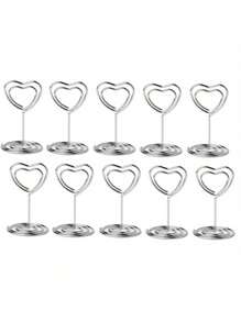 5/10/20 件金色桌号卡夹心形桌面照片夹桌画架座位卡夹用于纸质菜单夹以及收藏绿植水彩座位卡用于婚礼或派对座位桌卡可折叠 3.54 英寸 * 3.93 英寸情人节派对用品（金色银色） - 銀色 - 查看 7