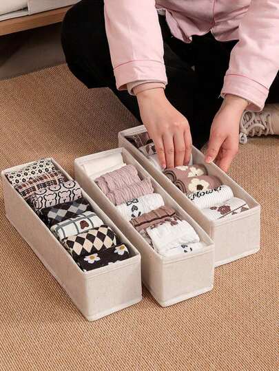 1/3/5件可折叠亚麻开放式储物篮，无纺布袜子收纳盒，衣柜收纳整理，可堆叠抽屉式储物盒，节省空间，适用于袜子、内衣、领带、围巾、配饰、化妆品多用途收纳配件，家居装饰，房间装饰。