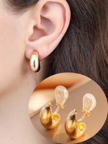1 Pair Fashion Teardrop Smooth Surface Clip-On Earrings Without Piercing, High-Quality Elegant Design Suitable For Women's Daily Wear, Gift For Festival - Water Drop Ear Clip - View 9