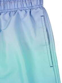 Men's Simple Gradient Beach Shorts With Pockets, Holiday Beach Swimming Trunks - Blue - View 7