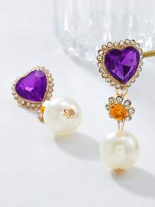 Pendientes de aro con forma de corazón con Rhinestones y perlas falsas, un accesorio de lujo elegante para mujer. Pendientes de Charm francés, accesorios de fiesta y diarios para damas, joyería de moda, regalos para mejores amigas