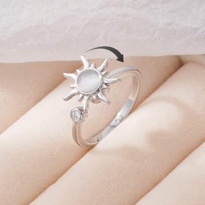1pc European And American New Retro Style Personalized Niche Simple Sunflower Can Rotate Open Ring Female, Daily Wear, Fidget Ring