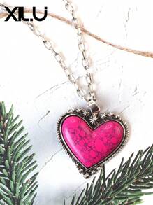 1 set de collar con colgante y aretes de estilo retro y país del oeste antiguo con diseño exagerado de color turquesa al estilo del Día de San Valentín para mujeres