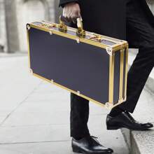 Portable Barber Stylist Carrying Case, Aluminum Organizer For Clippers, Trimmers & Tools, 3-Digit Security Lock, Durable & Stylish Design, Black With Gold Trim - Black Gold - View 7