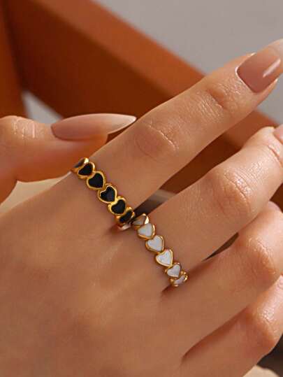 1 anillo abierto en forma de corazón de acero inoxidable chapado en oro de 18 quilates, estilo INS de moda adecuado para uso diario, citas, días festivos y regalos de mujer