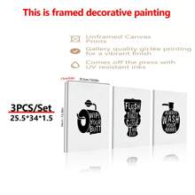 3 lienzos pintados y carteles para el baño, listos para colgar, arte con lemas recordatorios para el baño y el inodoro, decoración del hogar, arte de pared, decoración de habitación, arte de pared del hogar, impresiones de alta definición, regalo ideal - Material de lienzo (enmarcado)