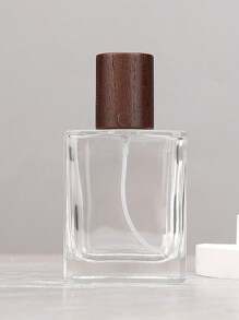 1pc/2pcs 30ml Square Wooden Cap Perfume Sprayer Bottle, Portable Travel Fragrance Refillable Bottle, Suitable For Storing Perfume, Alcohol And Other Liquids