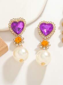 Pendientes de aro con forma de corazón con Rhinestones y perlas falsas, un accesorio de lujo elegante para mujer. Pendientes de Charm francés, accesorios de fiesta y diarios para damas, joyería de moda, regalos para mejores amigas