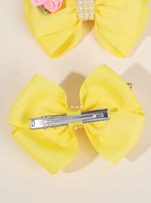 2 lazos para el pelo amarillos para mujeres y niñas, lazo de cinta de grogrén de color liso, pinzas de cocodrilo con flores y perlas, bonitas pinzas para el pelo con lazo para decoración, regalos de cumpleaños y vacaciones, pasadores de moño para niñas, accesorios para el cabello para mujeres