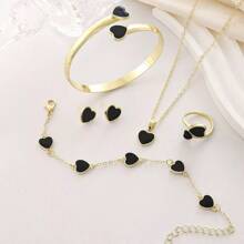 5pcs/Set Luxury Heart Shape Jewelry Set - Necklace, Bracelet, Earrings