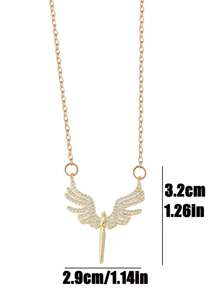1 件不锈钢天使翅膀配方晶锆石项链吊坠，创意翅膀设计锁骨链，女士休闲日常佩戴首饰 - 天使之翼項鍊 - 查看 5