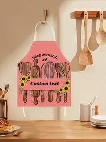 1pc Personalized Apron With Pockets, Mama Apron Made With Love, Custom Text And Background, Valentine, Mother's Day Or Birthday Gift For Mother Or Grandma - Multicolor - View 6