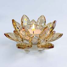 1Pc Crystal Lotus Flower Tealight Candle Holders/Glass Tea Light Candlestick Decor Decoration For Christmas Home Wedding Party - Multicolor - View 13