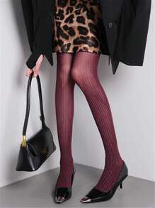 1pc Women High-End Vintage Metallic Thread Vertical Striped Shaping Pantyhose, Sexy & Fashionable