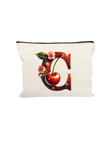 Witte make-uptas van polyestervezel, kleine witte tas, glanzend gouden kersenrode letters A-Z bedrukt patroon, make-uptas, draagbare toilettas, Moederdagcadeau, perfect cadeau voor moeders, herbruikbare make-uptas, eenvoudige grote capaciteit reismake-uptas voor vrouwen, oortelefoon, datakabel, accessoire-opslag, muntzak, multifunctioneel draagbaar cadeau voor vrouwen