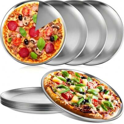 1pc/3pcs, Stainless Steel Pizza Pan, Pizza Mold, Round Baking Pan, Various Sizes, Non-Stick Pizza Baking Pan, Shallow Narrow Edge Round Baking Pan, Fast Heat Conduction Pizza Mold, Suitable For Oven, Very Suitable For Birthday Parties And Home Baking Utensils.